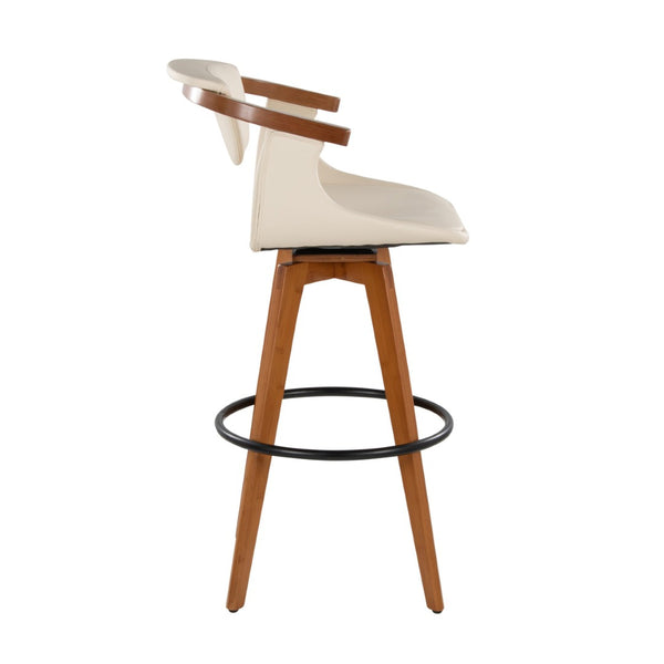 English Elm Mid-Century Modern Bamboo Swivel Barstool with Faux Leather Seat and Metal Footrest Cream B202P290896