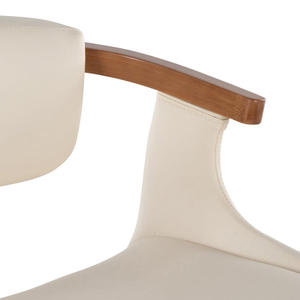 English Elm Mid-Century Modern Bamboo Swivel Barstool with Faux Leather Seat and Metal Footrest Cream B202P290896