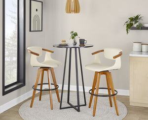 English Elm Mid-Century Modern Bamboo Swivel Barstool with Faux Leather Seat and Metal Footrest Cream B202P290896