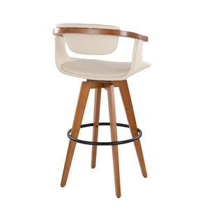 English Elm Mid-Century Modern Bamboo Swivel Barstool with Faux Leather Seat and Metal Footrest Cream B202P290896