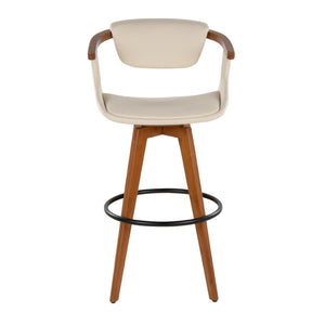 English Elm Mid-Century Modern Bamboo Swivel Barstool with Faux Leather Seat and Metal Footrest Cream B202P290896