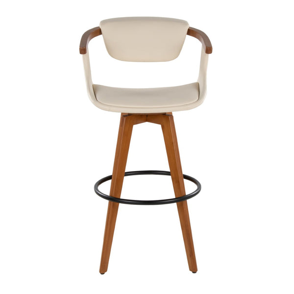 English Elm Mid-Century Modern Bamboo Swivel Barstool with Faux Leather Seat and Metal Footrest Cream B202P290896