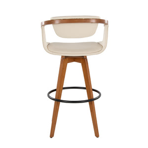 English Elm Mid-Century Modern Bamboo Swivel Barstool with Faux Leather Seat and Metal Footrest Cream B202P290896