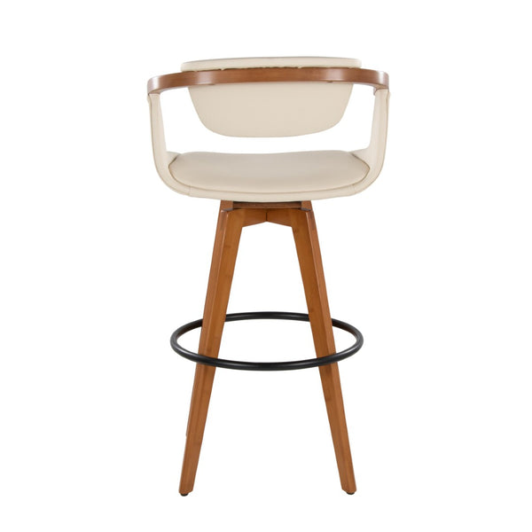 English Elm Mid-Century Modern Bamboo Swivel Barstool with Faux Leather Seat and Metal Footrest Cream B202P290896