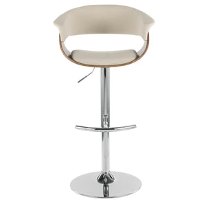 English Elm Mid-century Modern Swivel Barstool Walnut Accents Chrome Base Upholstered Kitchen Seat B202P290899