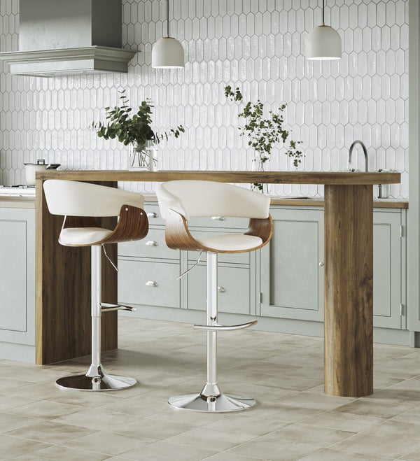 English Elm Mid-century Modern Swivel Barstool Walnut Accents Chrome Base Upholstered Kitchen Seat B202P290899