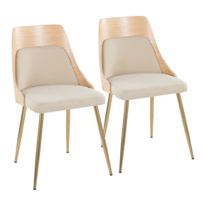 English Elm Contemporary Upholstered Dining Accent Chair Set Gold Legs Wood Accents Cream B202P290903