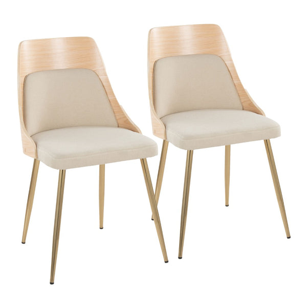 English Elm Contemporary Upholstered Dining Accent Chair Set Gold Legs Wood Accents Cream B202P290903