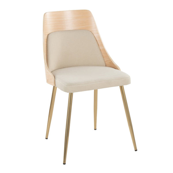 English Elm Contemporary Upholstered Dining Accent Chair Set Gold Legs Wood Accents Cream B202P290903