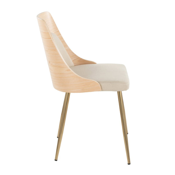 English Elm Contemporary Upholstered Dining Accent Chair Set Gold Legs Wood Accents Cream B202P290903