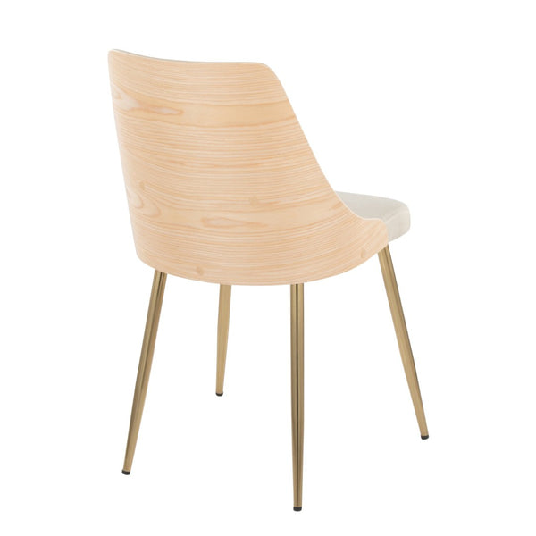 English Elm Contemporary Upholstered Dining Accent Chair Set Gold Legs Wood Accents Cream B202P290903