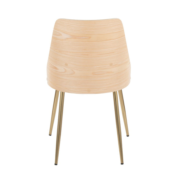 English Elm Contemporary Upholstered Dining Accent Chair Set Gold Legs Wood Accents Cream B202P290903