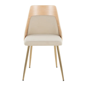 English Elm Contemporary Upholstered Dining Accent Chair Set Gold Legs Wood Accents Cream B202P290903