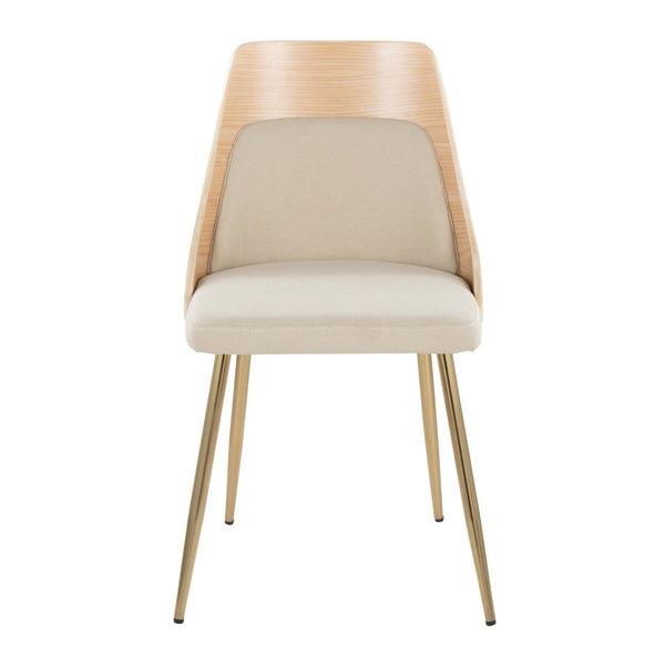 English Elm Contemporary Upholstered Dining Accent Chair Set Gold Legs Wood Accents Cream B202P290903