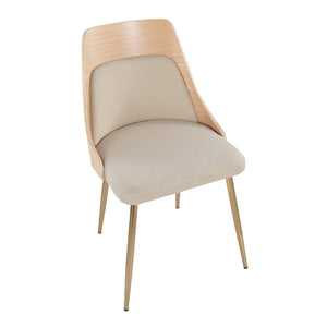 English Elm Contemporary Upholstered Dining Accent Chair Set Gold Legs Wood Accents Cream B202P290903