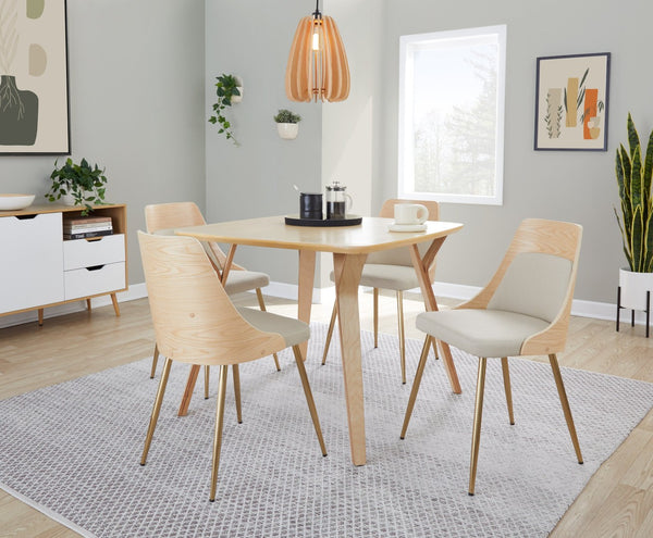 English Elm Contemporary Upholstered Dining Accent Chair Set Gold Legs Wood Accents Cream B202P290903