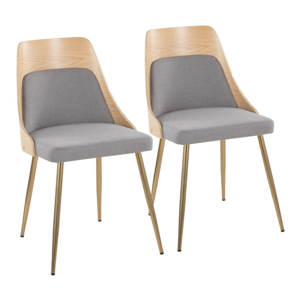 English Elm Contemporary Upholstered Dining Accent Chair Set Gold Legs Wood Accents Gray B202P290904