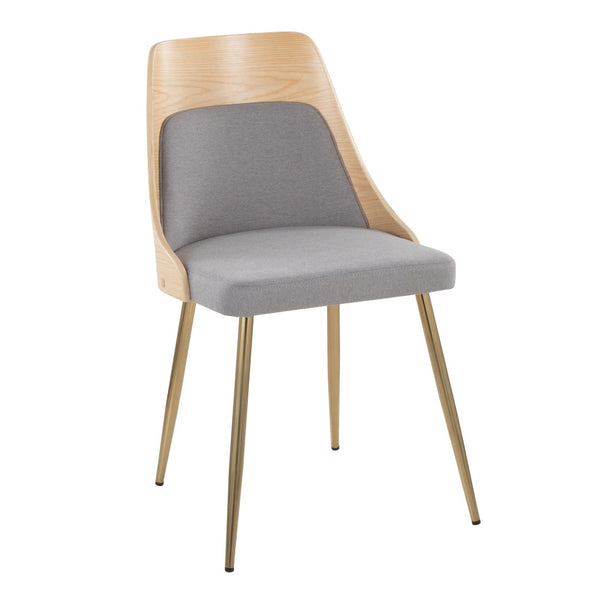 English Elm Contemporary Upholstered Dining Accent Chair Set Gold Legs Wood Accents Gray B202P290904
