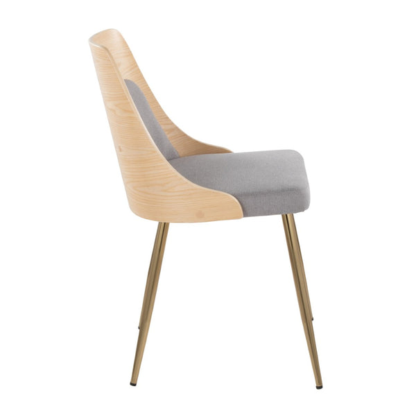 English Elm Contemporary Upholstered Dining Accent Chair Set Gold Legs Wood Accents Gray B202P290904