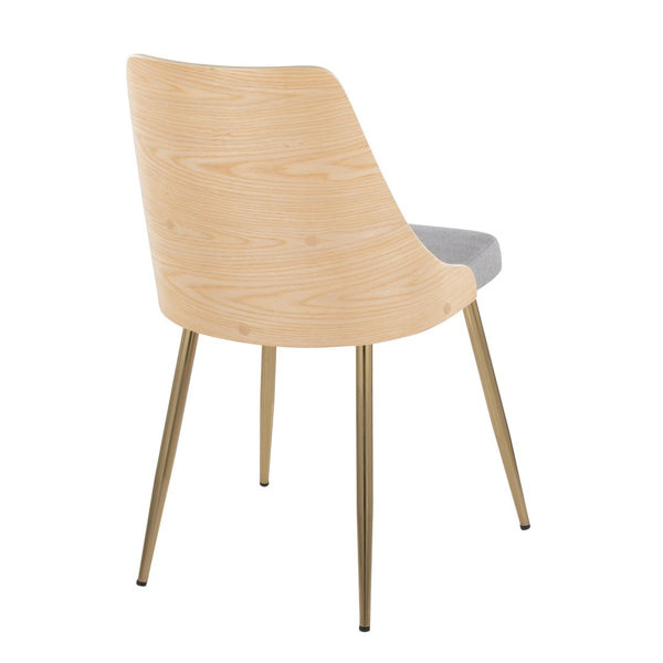 English Elm Contemporary Upholstered Dining Accent Chair Set Gold Legs Wood Accents Gray B202P290904