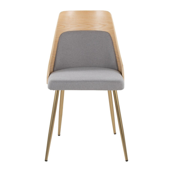 English Elm Contemporary Upholstered Dining Accent Chair Set Gold Legs Wood Accents Gray B202P290904