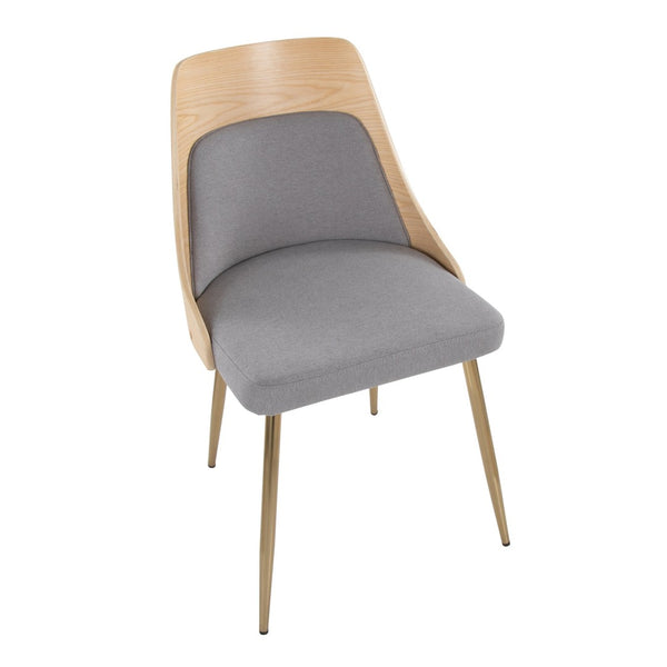 English Elm Contemporary Upholstered Dining Accent Chair Set Gold Legs Wood Accents Gray B202P290904