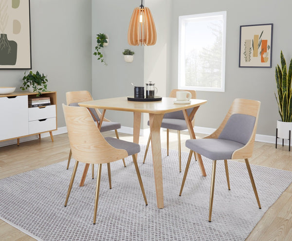 English Elm Contemporary Upholstered Dining Accent Chair Set Gold Legs Wood Accents Gray B202P290904