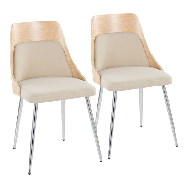 English Elm Contemporary Upholstered Dining Chair Set with Chrome Legs and Wood Accents for Modern Tables Cream B202P290907