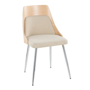 English Elm Contemporary Upholstered Dining Chair Set with Chrome Legs and Wood Accents for Modern Tables Cream B202P290907