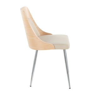 English Elm Contemporary Upholstered Dining Chair Set with Chrome Legs and Wood Accents for Modern Tables Cream B202P290907