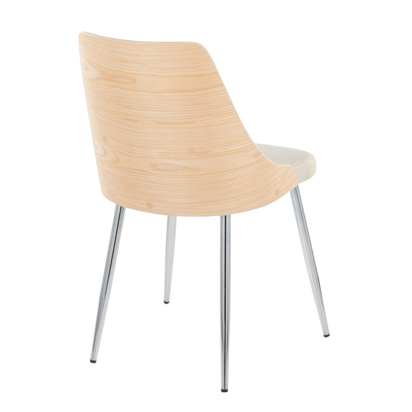 English Elm Contemporary Upholstered Dining Chair Set with Chrome Legs and Wood Accents for Modern Tables Cream B202P290907