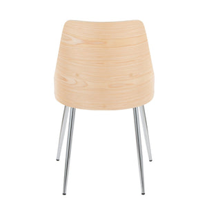 English Elm Contemporary Upholstered Dining Chair Set with Chrome Legs and Wood Accents for Modern Tables Cream B202P290907