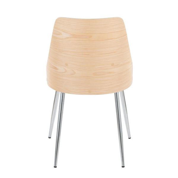 English Elm Contemporary Upholstered Dining Chair Set with Chrome Legs and Wood Accents for Modern Tables Cream B202P290907