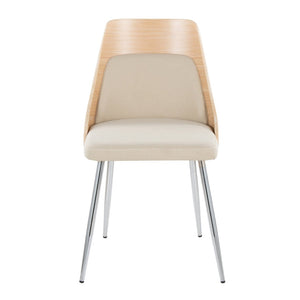 English Elm Contemporary Upholstered Dining Chair Set with Chrome Legs and Wood Accents for Modern Tables Cream B202P290907