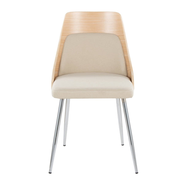 English Elm Contemporary Upholstered Dining Chair Set with Chrome Legs and Wood Accents for Modern Tables Cream B202P290907