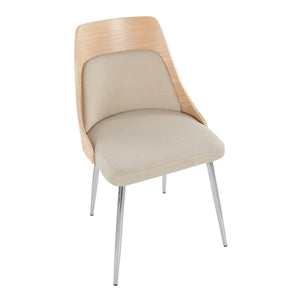 English Elm Contemporary Upholstered Dining Chair Set with Chrome Legs and Wood Accents for Modern Tables Cream B202P290907