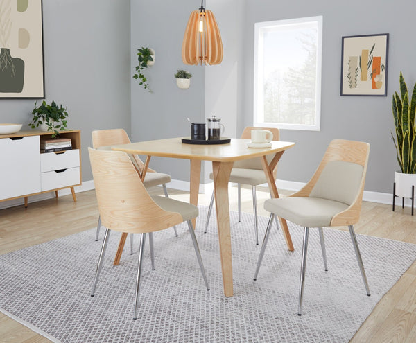 English Elm Contemporary Upholstered Dining Chair Set with Chrome Legs and Wood Accents for Modern Tables Cream B202P290907