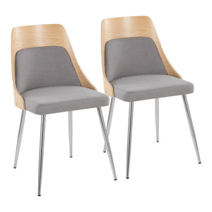 English Elm Contemporary Upholstered Dining Chair Set with Chrome Legs and Wood Accents for Modern Tables Gray B202P290908