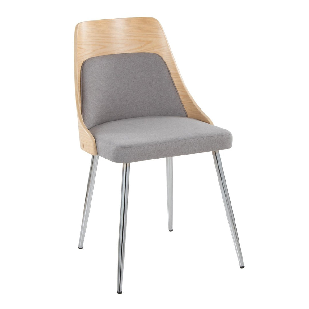 English Elm Contemporary Upholstered Dining Chair Set with Chrome Legs and Wood Accents for Modern Tables Gray B202P290908
