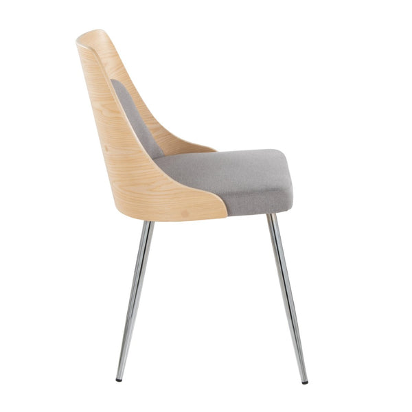 English Elm Contemporary Upholstered Dining Chair Set with Chrome Legs and Wood Accents for Modern Tables Gray B202P290908