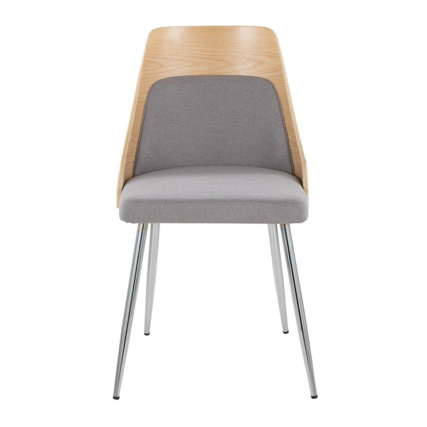English Elm Contemporary Upholstered Dining Chair Set with Chrome Legs and Wood Accents for Modern Tables Gray B202P290908