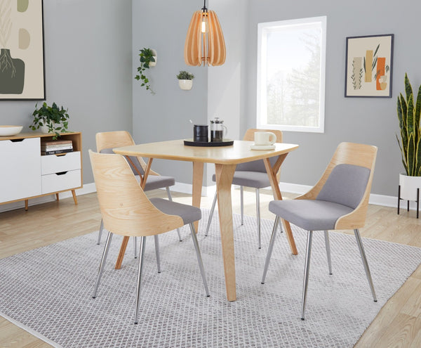 English Elm Contemporary Upholstered Dining Chair Set with Chrome Legs and Wood Accents for Modern Tables Gray B202P290908