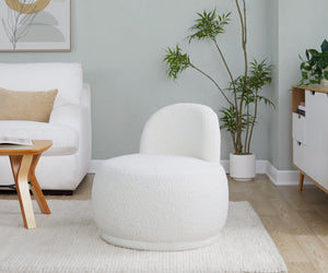 English Elm Contemporary Plush Faux Shearling Accent Chair Low Profile Modern Living Room Seat White B202P290927
