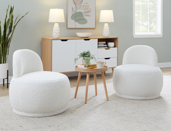 English Elm Contemporary Plush Faux Shearling Accent Chair Low Profile Modern Living Room Seat White B202P290927