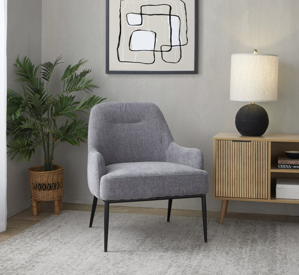 English Elm Contemporary Accent Chair Matte Black Frame Cushioned Grey Upholstery Modern Seating B202P290930