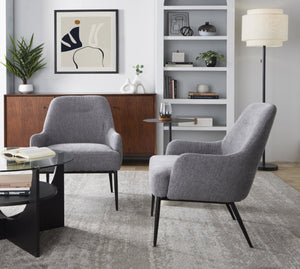 English Elm Contemporary Accent Chair Matte Black Frame Cushioned Grey Upholstery Modern Seating B202P290930