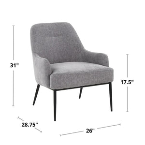English Elm Contemporary Accent Chair Matte Black Frame Cushioned Grey Upholstery Modern Seating B202P290930