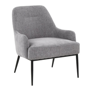 English Elm Contemporary Accent Chair Matte Black Frame Cushioned Grey Upholstery Modern Seating B202P290930