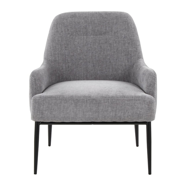 English Elm Contemporary Accent Chair Matte Black Frame Cushioned Grey Upholstery Modern Seating B202P290930