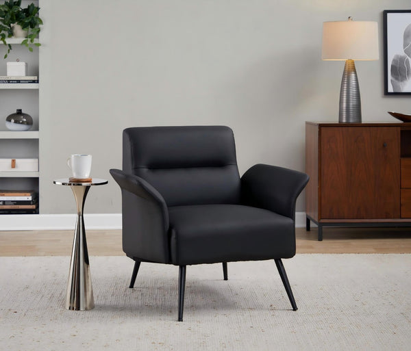 English Elm Contemporary Sculptural Faux Leather Accent Chair with Powder Coated Metal Legs Black B202P290931